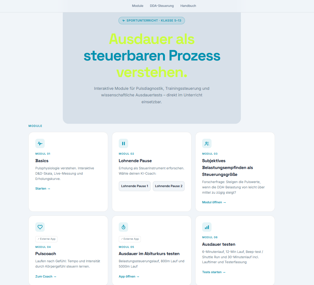 Screenshot des AusdauerLabs mit Modulübersicht