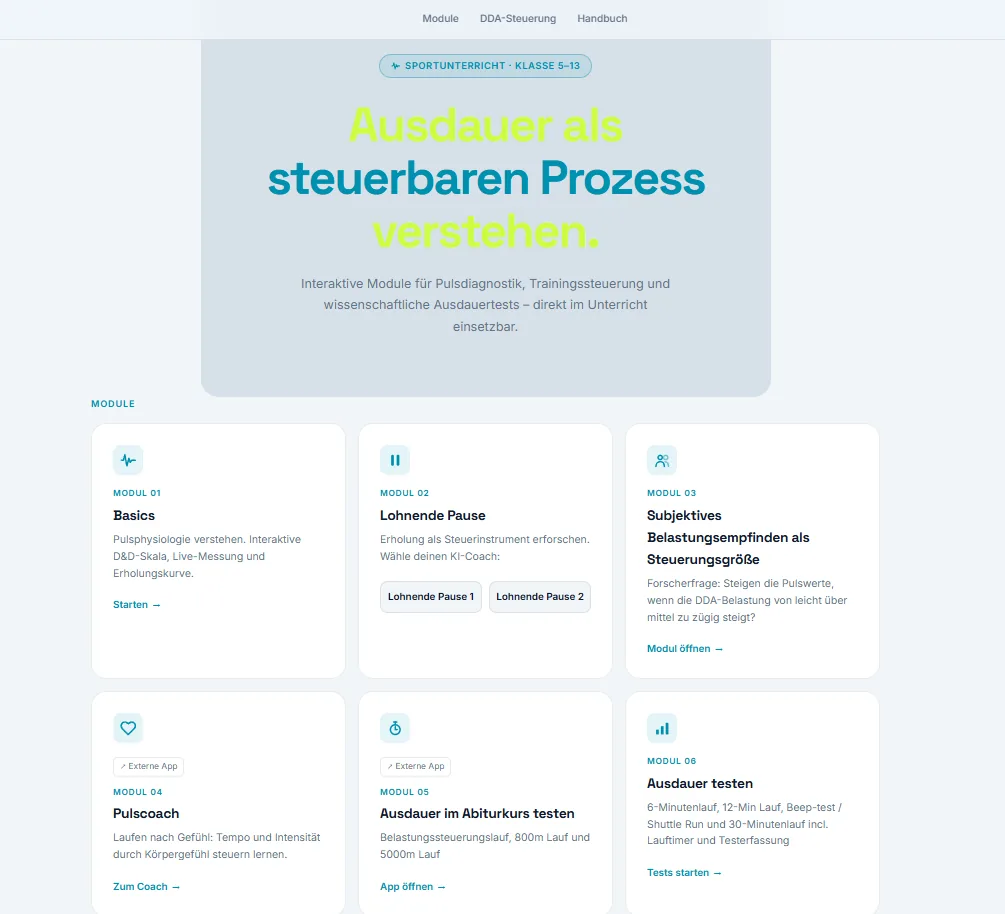 Screenshot des AusdauerLabs mit Modulübersicht
